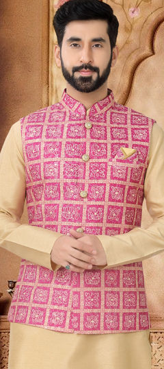 Parti Color Jacket Party Wear Pink and Majenta color Cotton fabric Nehru Jacket : 1974000