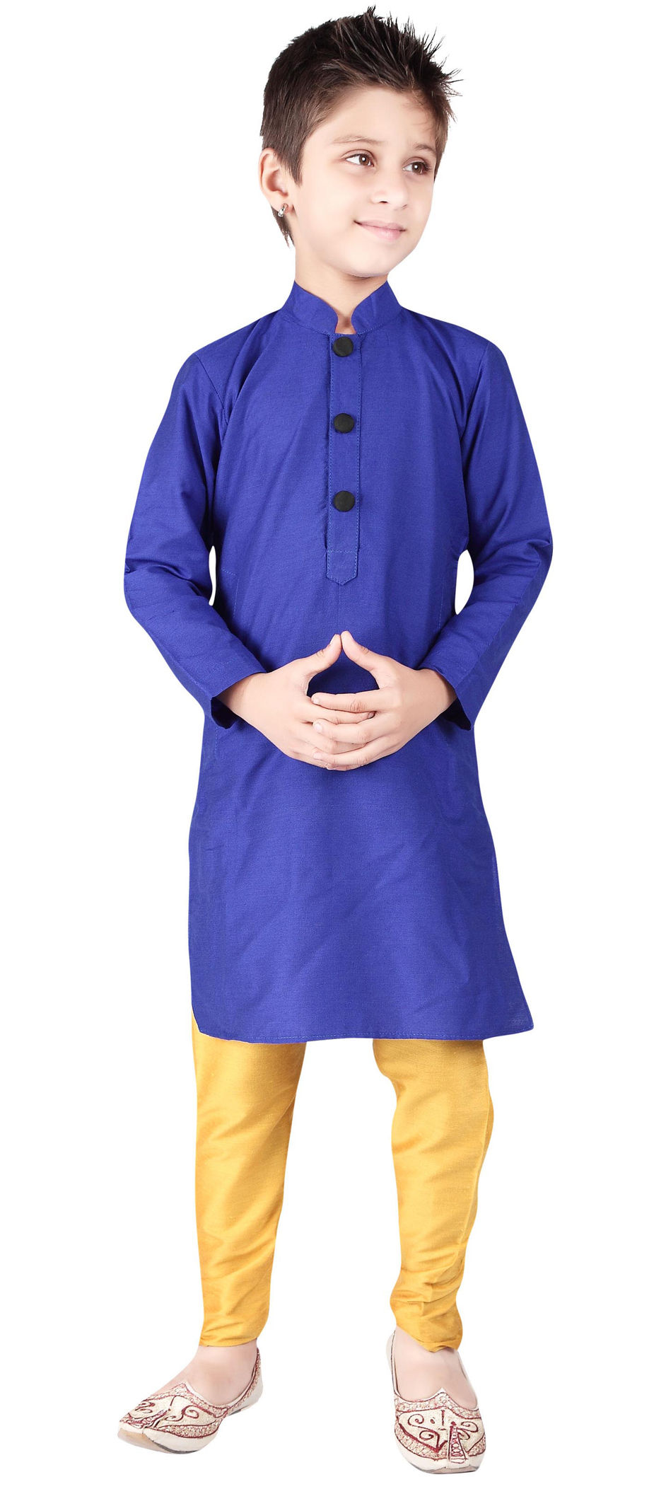 200604: Blue color Cotton, Silk fabric Boys Kurta Pyjama