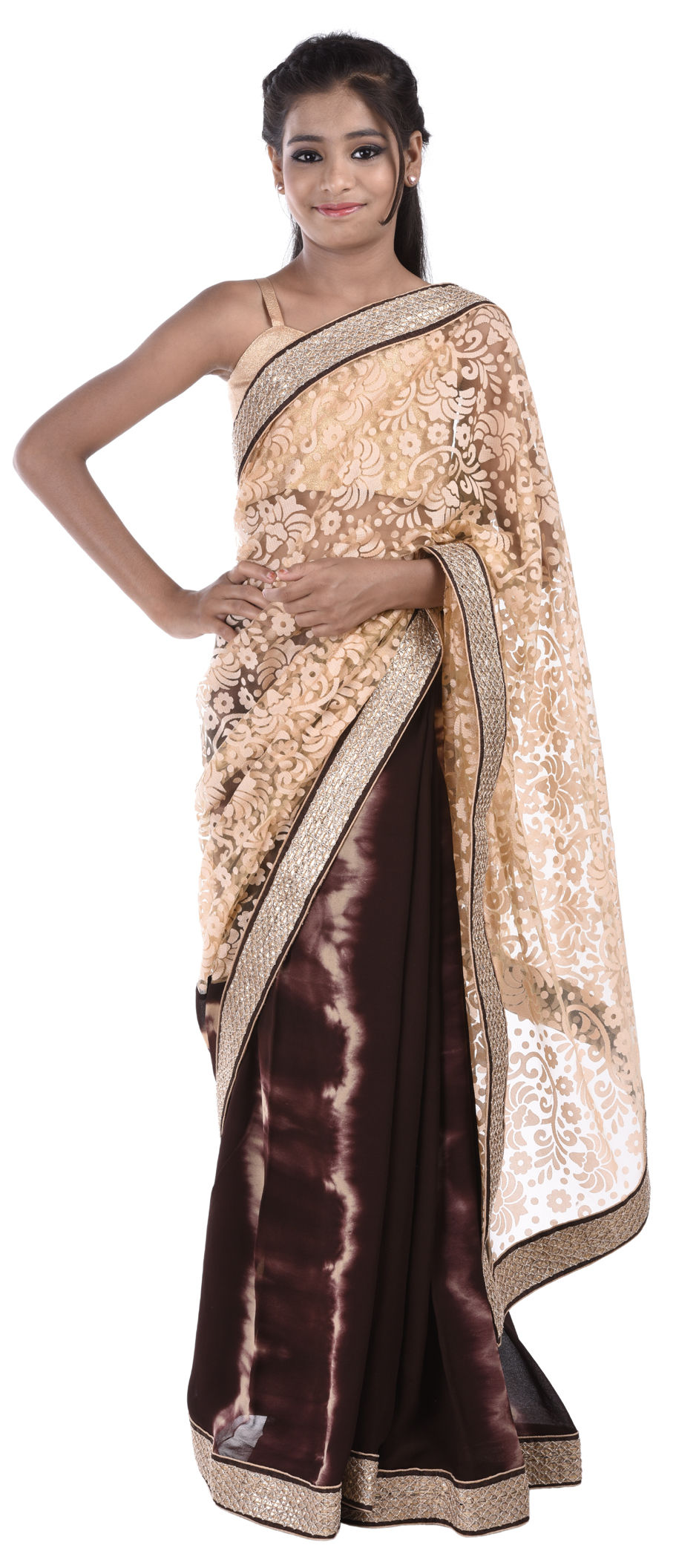 Buy Brown Silk Border Contemporary Saree Online : France -