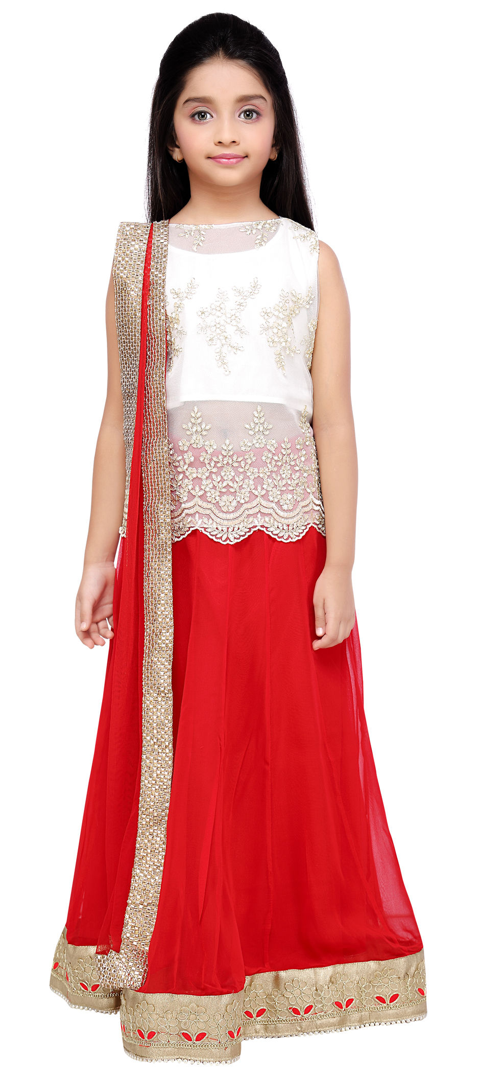 Buy Off White Lucknowi Fabric Embroidered Sequins Blouse Lehenga Set For  Girls by FAYON KIDS Online at Aza Fashions.