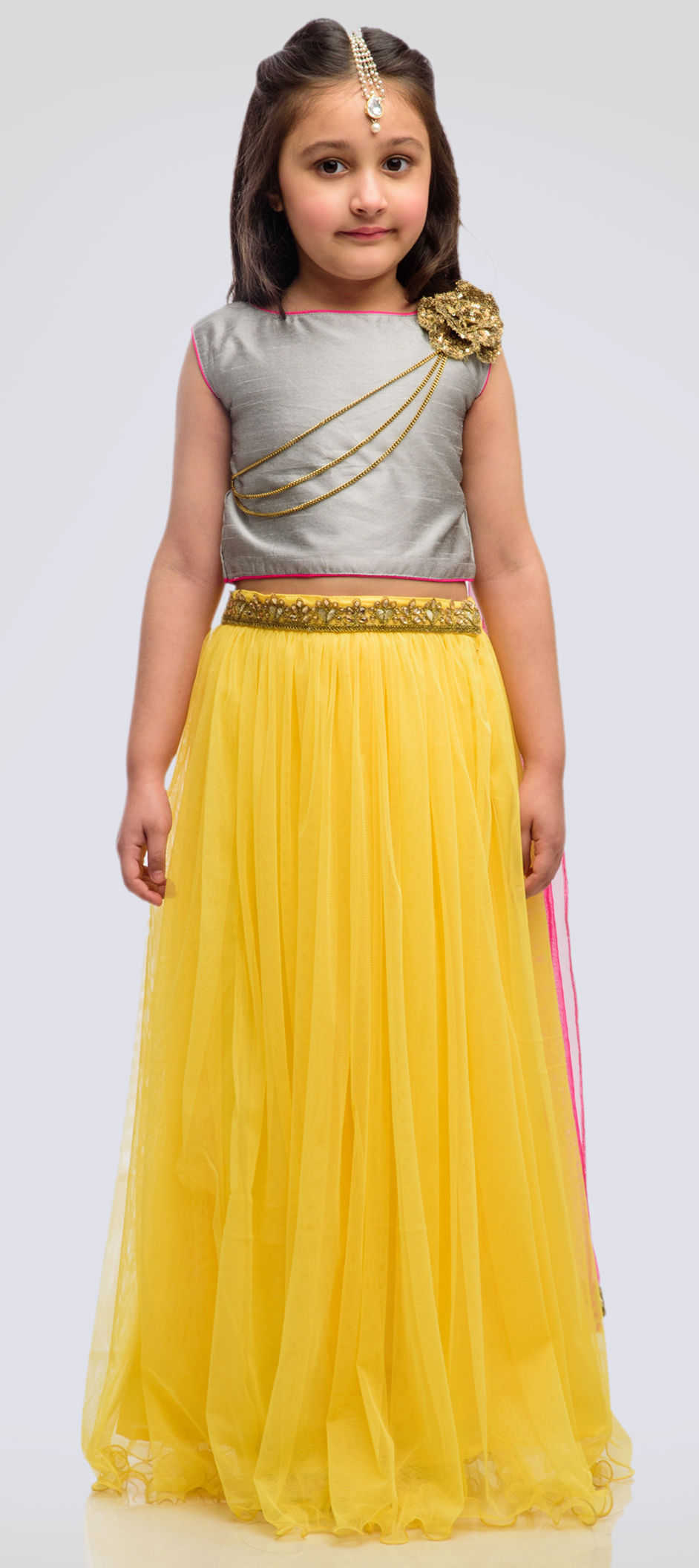 Yellow Printed Lehenga Choli and Organza Dupatta - Babeehive