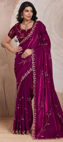 Mehendi Sangeet, Traditional, Wedding Pink and Majenta color Satin Silk ...