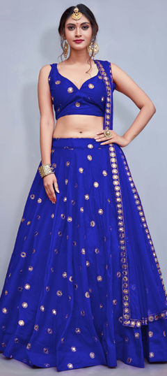 Bridal, Wedding Blue color Taffeta Silk fabric Lehenga : 2058733