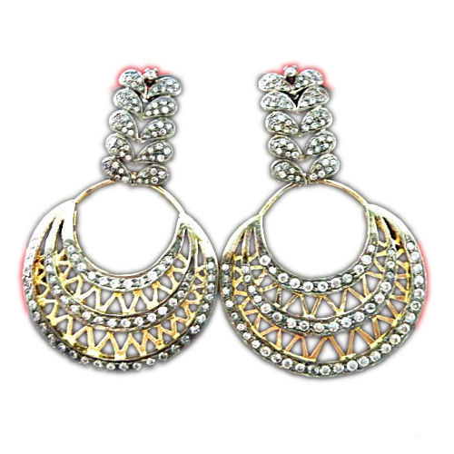 300939 GoldSilver Rodium Polish Earrings in Metal Alloy studded with