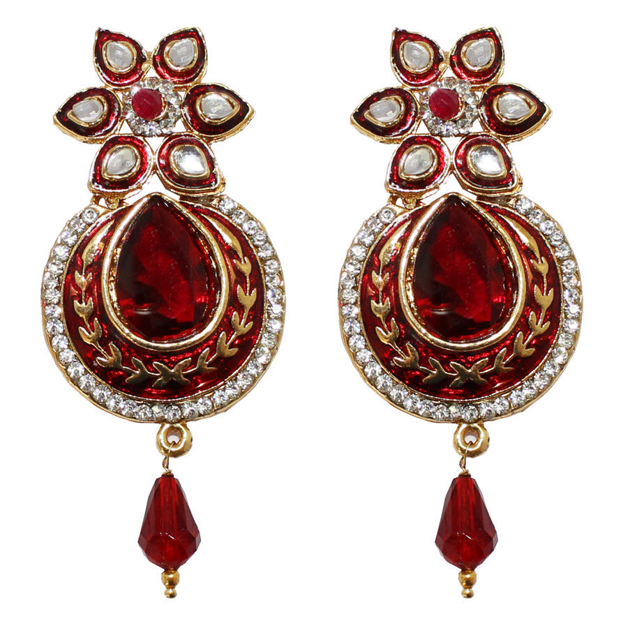 Red and Maroon color Metal Alloy metal Earrings : 322037