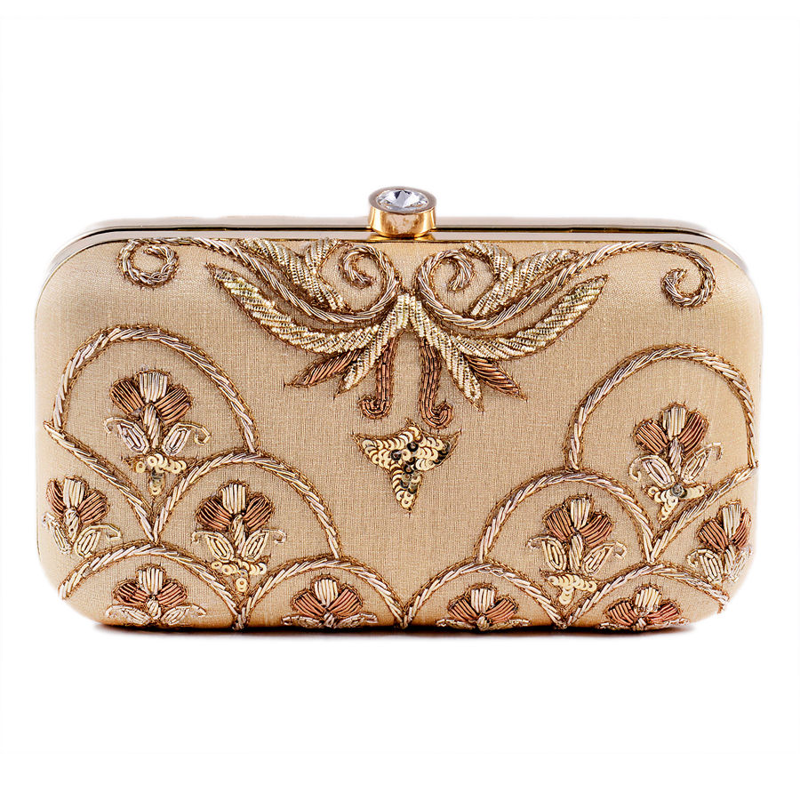 Gold color Art Dupion Silk fabric Clutches : 331624