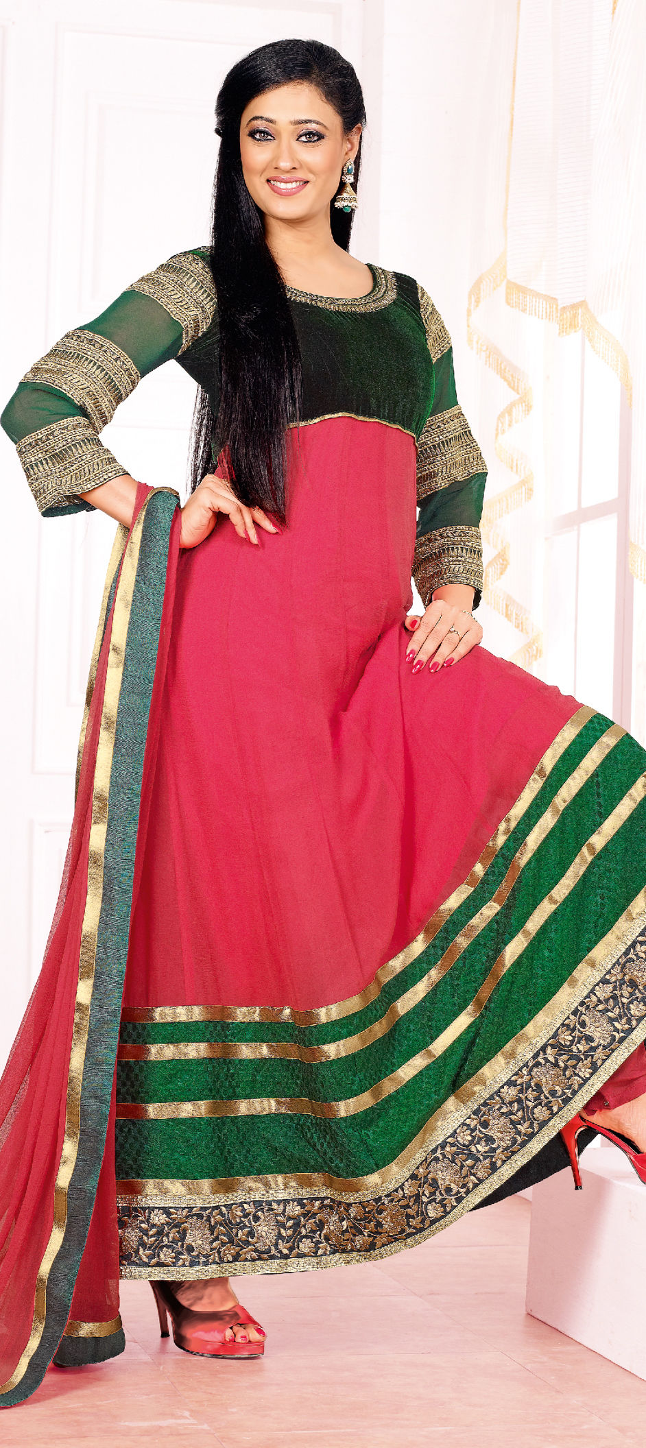 Wine Red Palazzo style Anarkali Semi-Stitched Designer Salwar Kameez main image 1