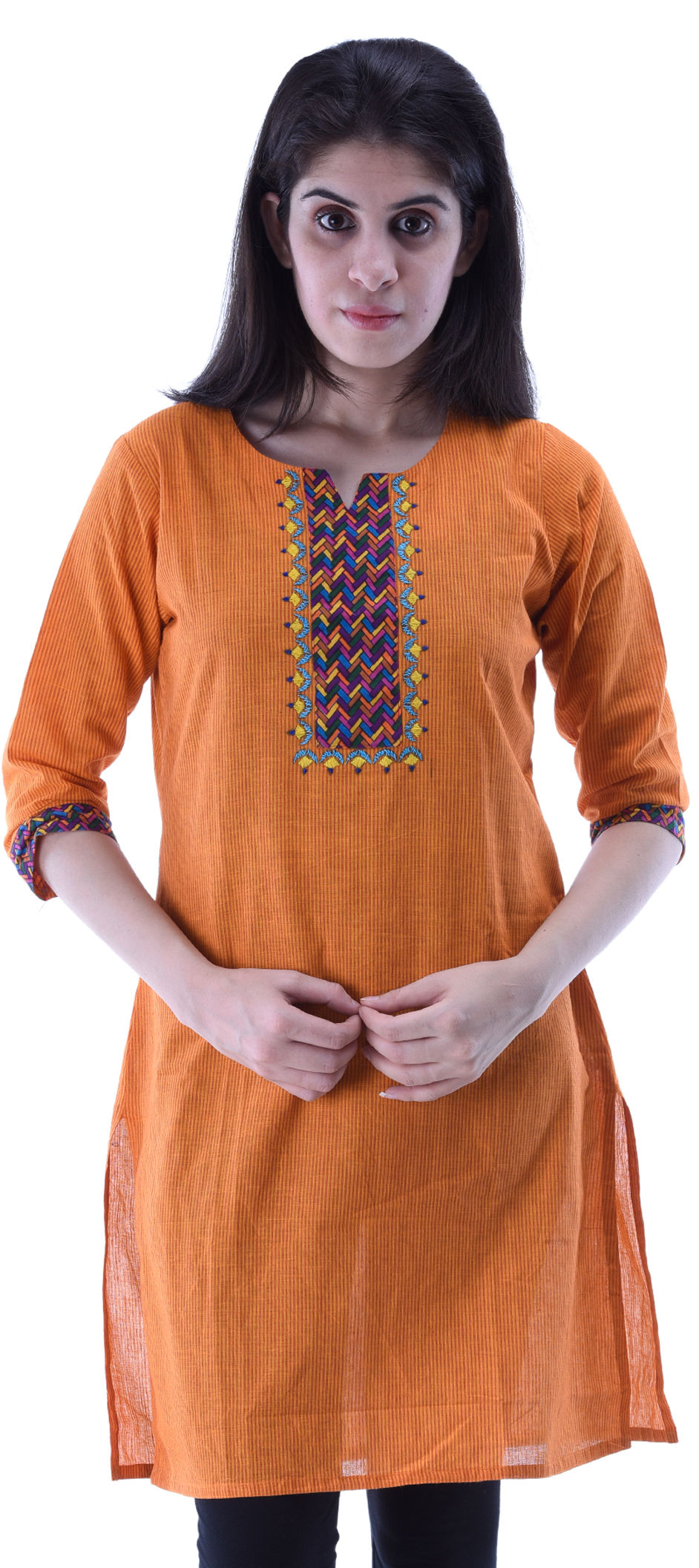 434260 Orange color family stitched Cotton Kurtis,Printed Kurtis