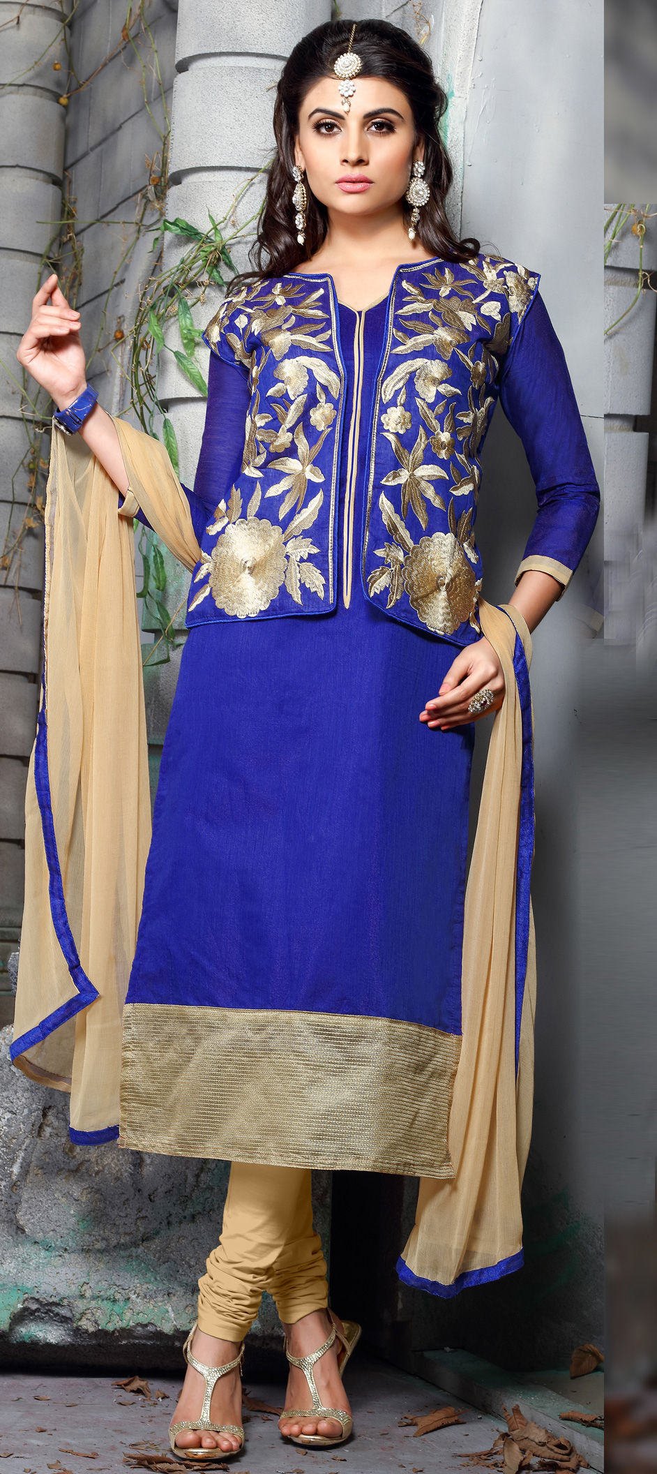 456316 Blue color family semistiched Party Wear Salwar Kameez