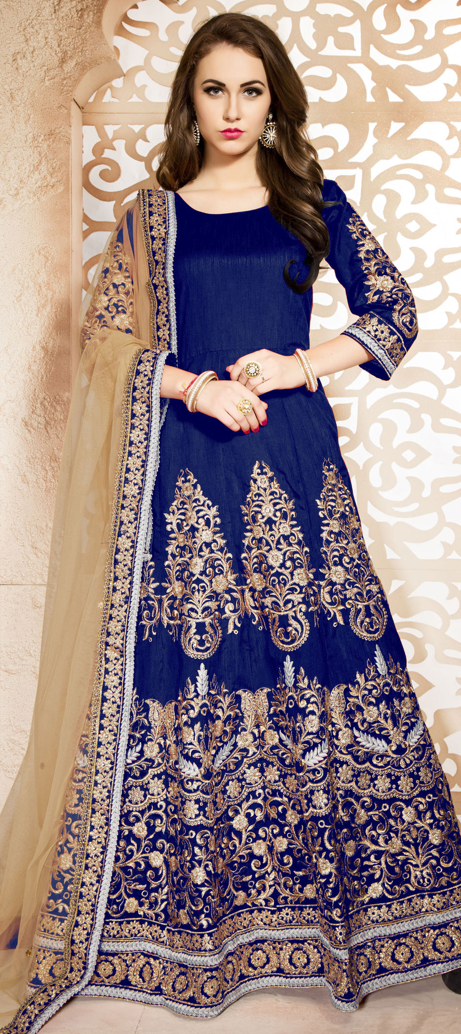 470441: Blue color family stitched Anarkali Suits