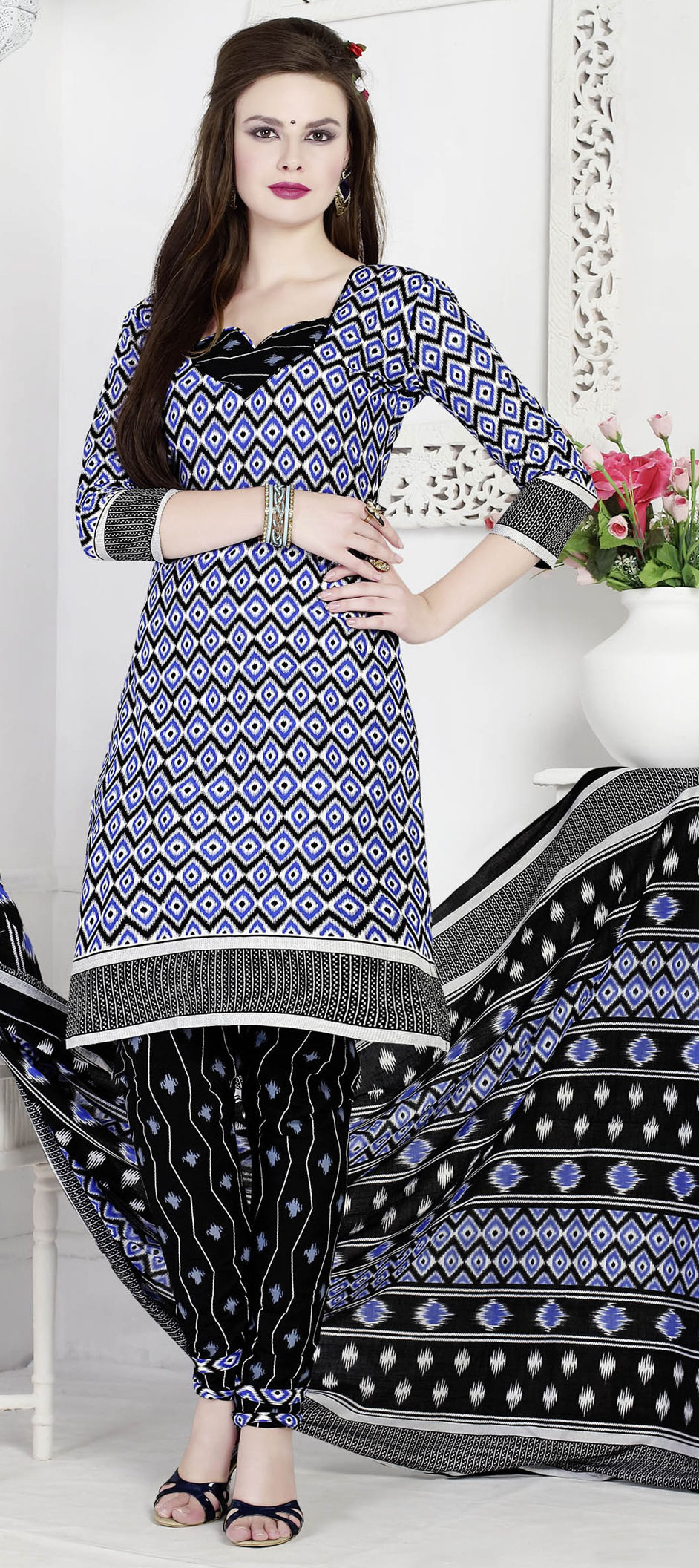 473878: Multicolor color family unstitched Cotton Salwar Kameez ...