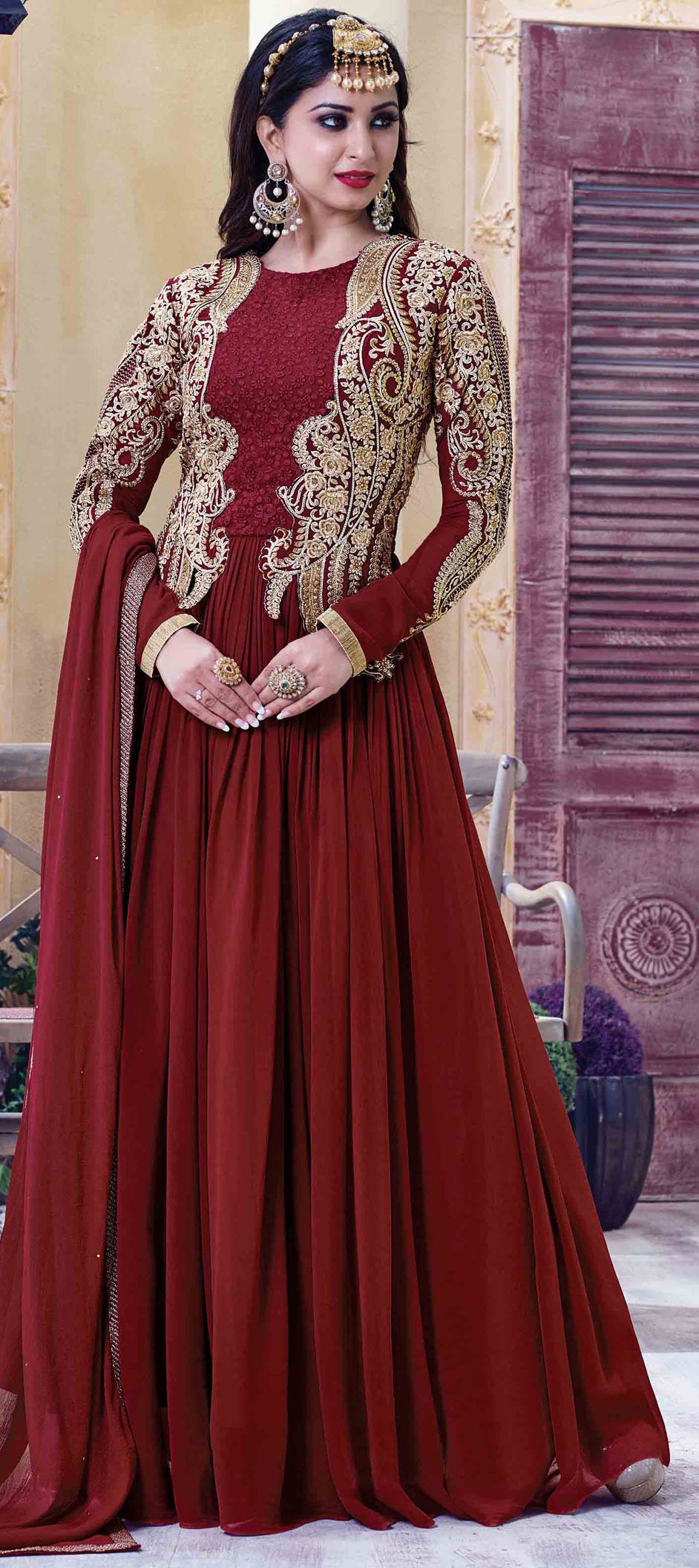 Designer Party Wear Readymade Salwar Kameez Red Organza Palazzo Straight main image 0