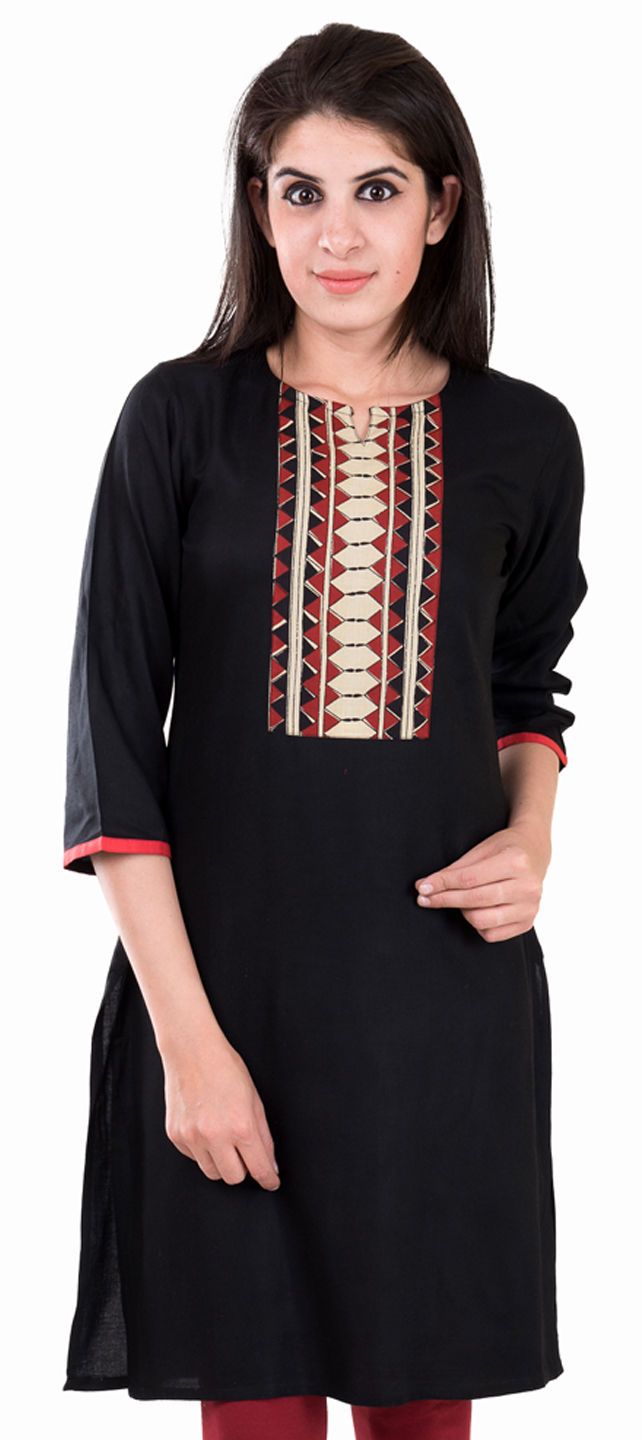 Casual Black and Grey color Rayon fabric Kurti : 489130