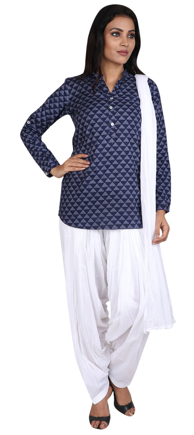 Multicolor Blue Embroidered & Digital Printed Salwar Kameez