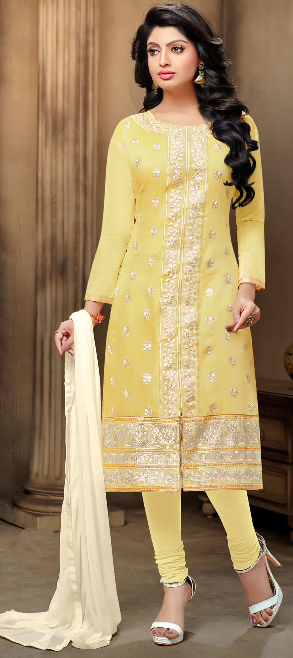 493007: Yellow color family unstitched Party Wear Salwar Kameez