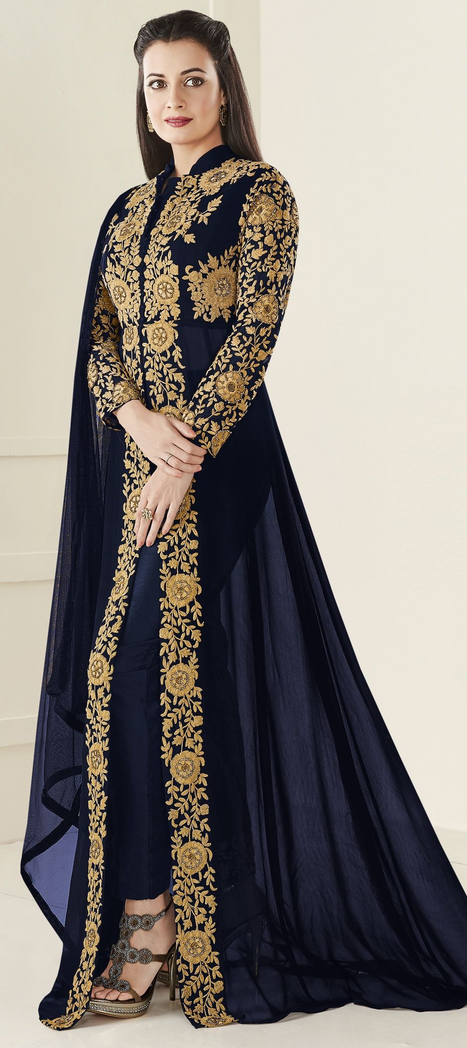 Blue Palazzo style Salwar Kameez Semi-Stitched Salwar Kameez