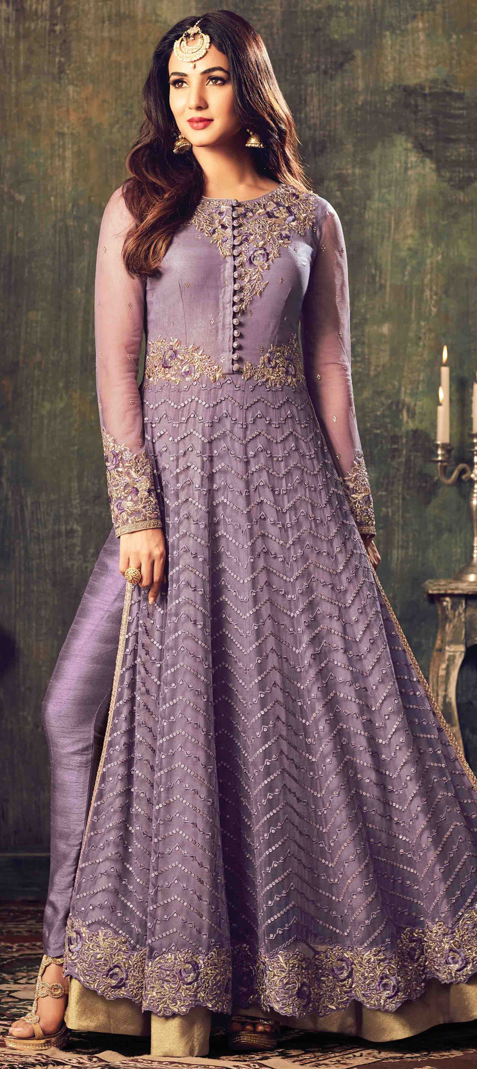 violet colour anarkali dress