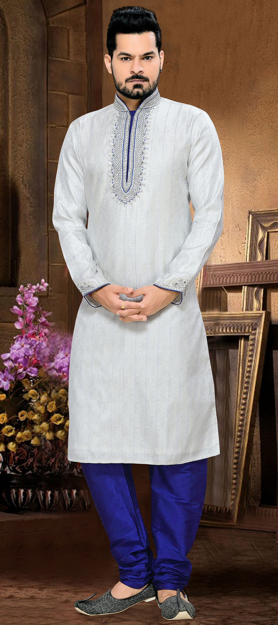 Off White Kurta Jacquard Trouser main image 1
