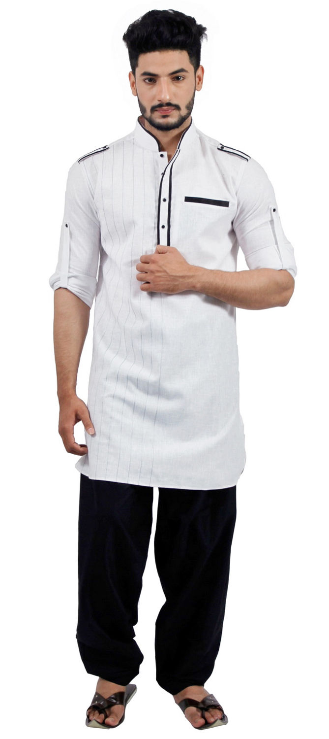 Pathani White Color White and Off White color Blended Cotton fabric Pathani Suit : 504351