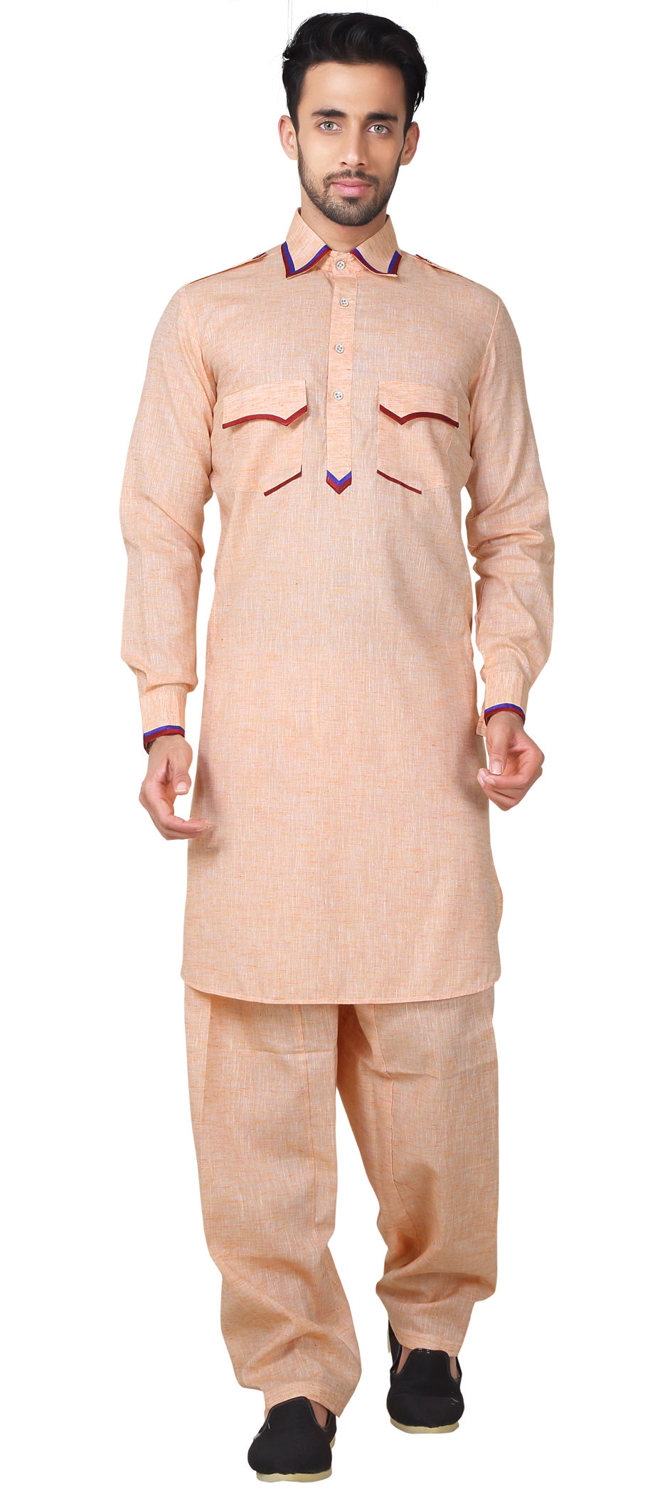 506006 Pink and Majenta color Cotton, Linen fabric Pathani Suit