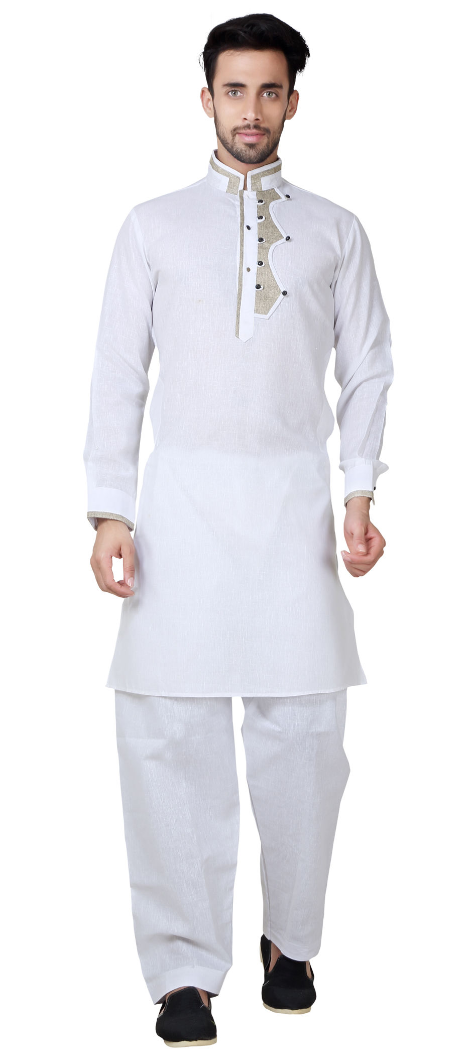 506018 White and Off White color Cotton, Linen fabric Pathani Suit