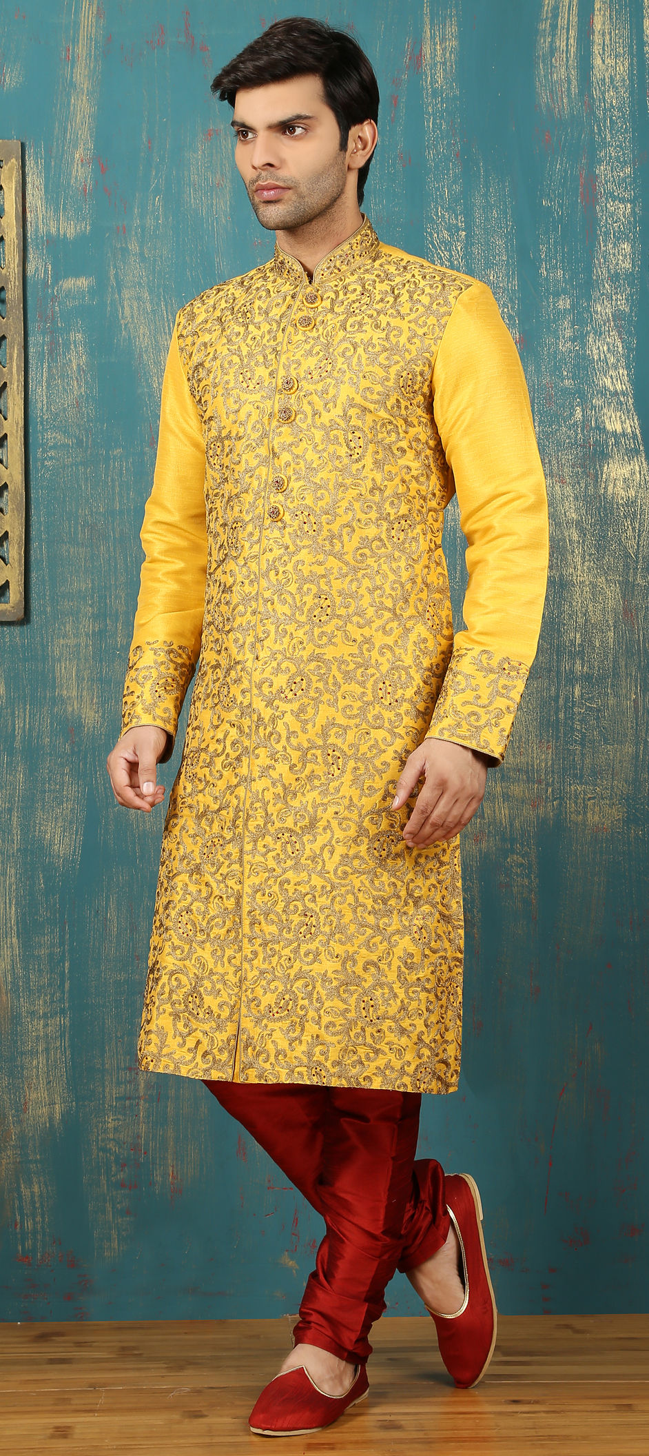 506372: Yellow color family stitched Kurta Pyjamas