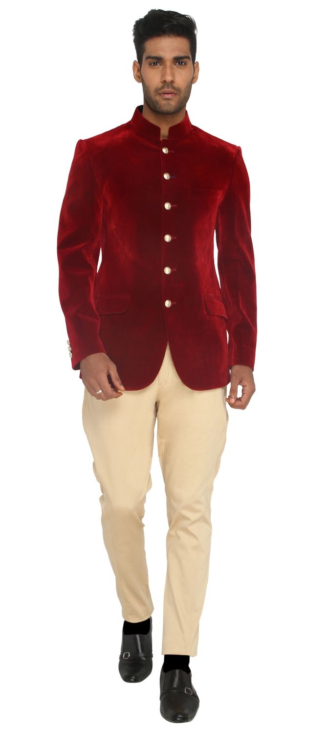 507891 Red and Maroon color family stitched Jodhpuri Suit