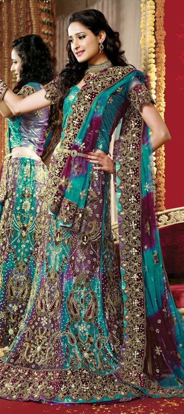 Bridal Heritage Violet Heavy Embroidered Net Lehenga