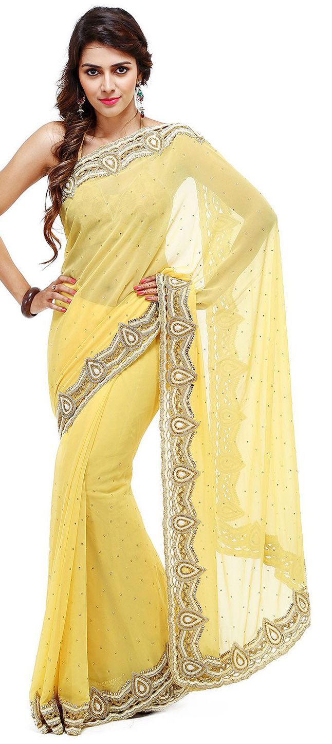 yellow colour party wear saree