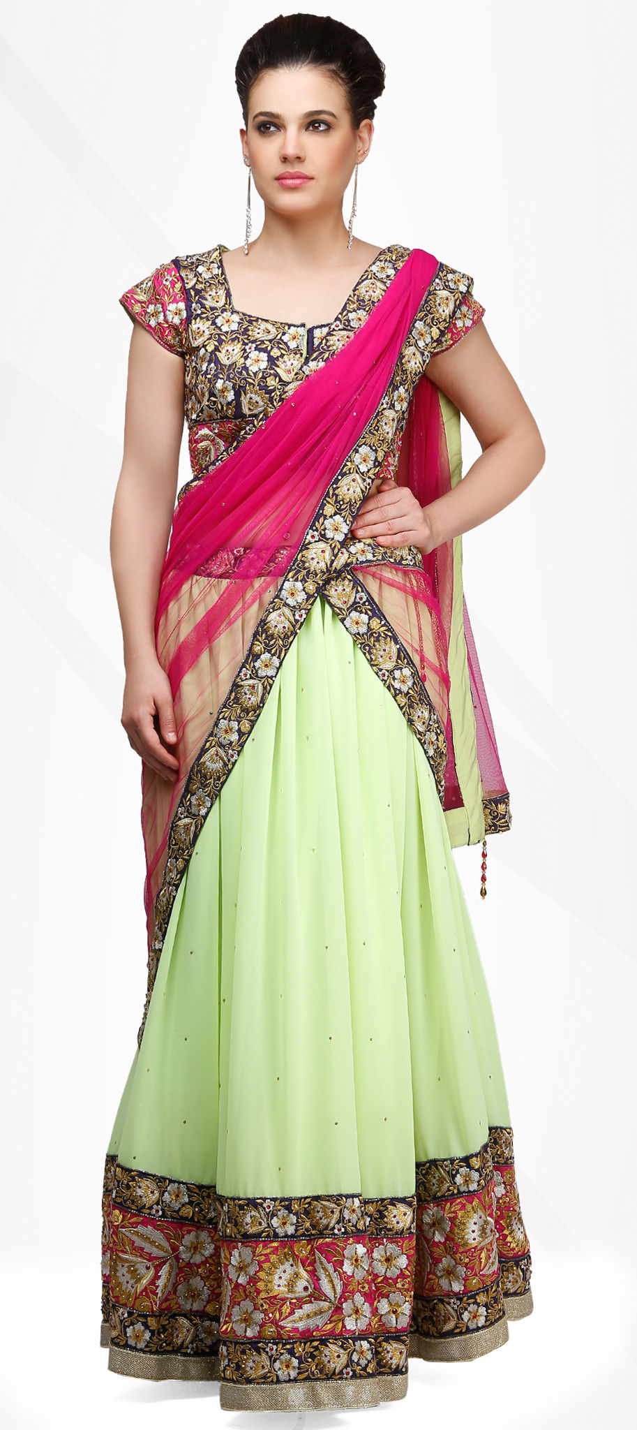 Beautiful Mehendi Green Colored Heavy Lehenga Set - Rent main image 1