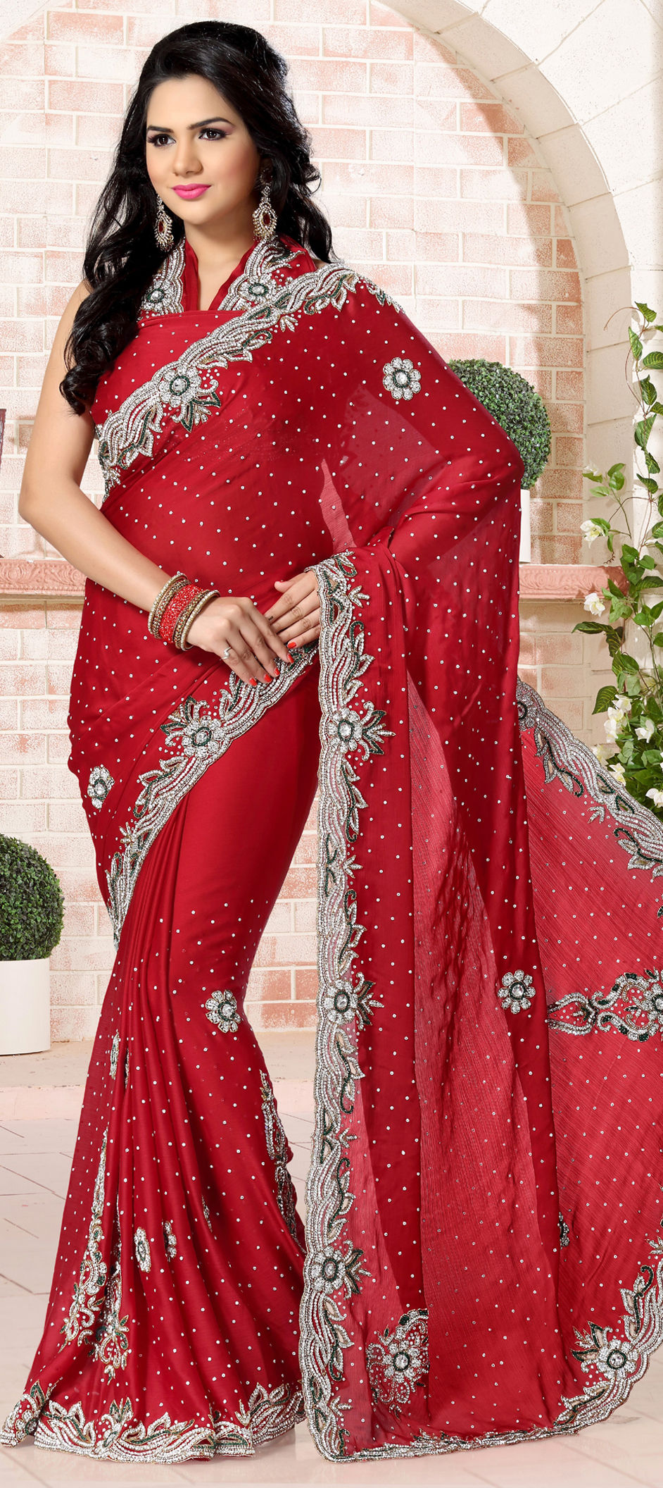 burgundy-red-saree -in-satin-with-floral-print-and-contrasting-peach-sequins-ruffle-on-the-border-and- blouse-online-kalki-fashion-m001ra453y-sg62926_1_ - Kalki Fashion Blog –  Latest Fashion Trends, Bridal Fashion, Style Tips, News and Many More