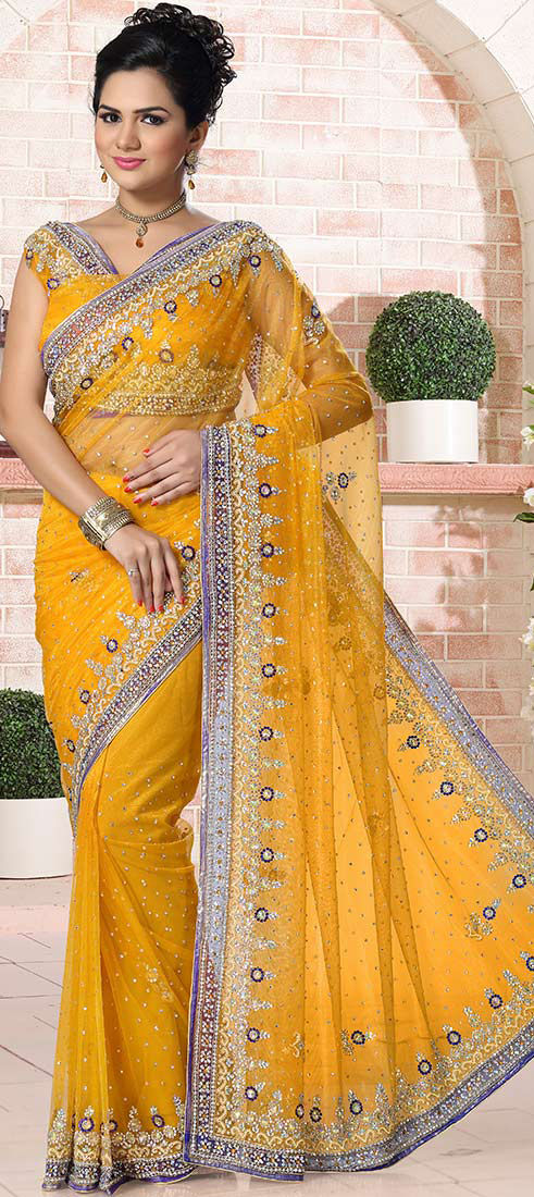 741215: Yellow color family Bridal Wedding Sarees, Party Wear Sarees ...