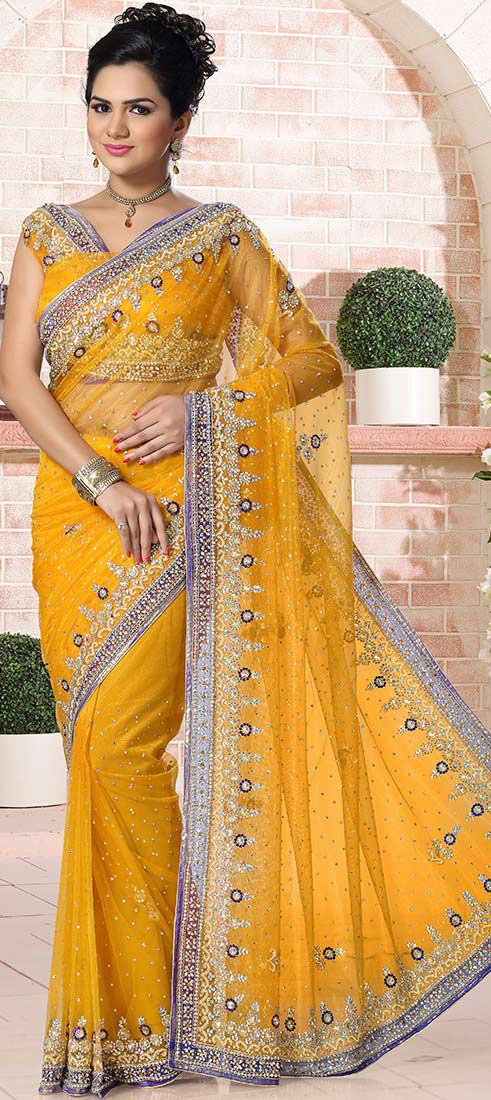 yellow saree party wear