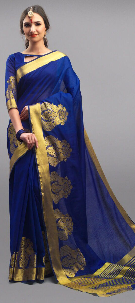750413 Blue color family Party Wear Sarees,Silk Sarees with matching