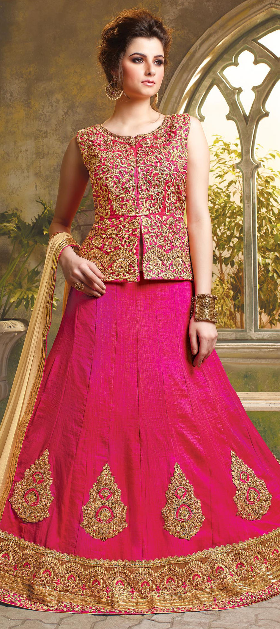 750478: Pink and Majenta color family stitched Long Lehenga Choli