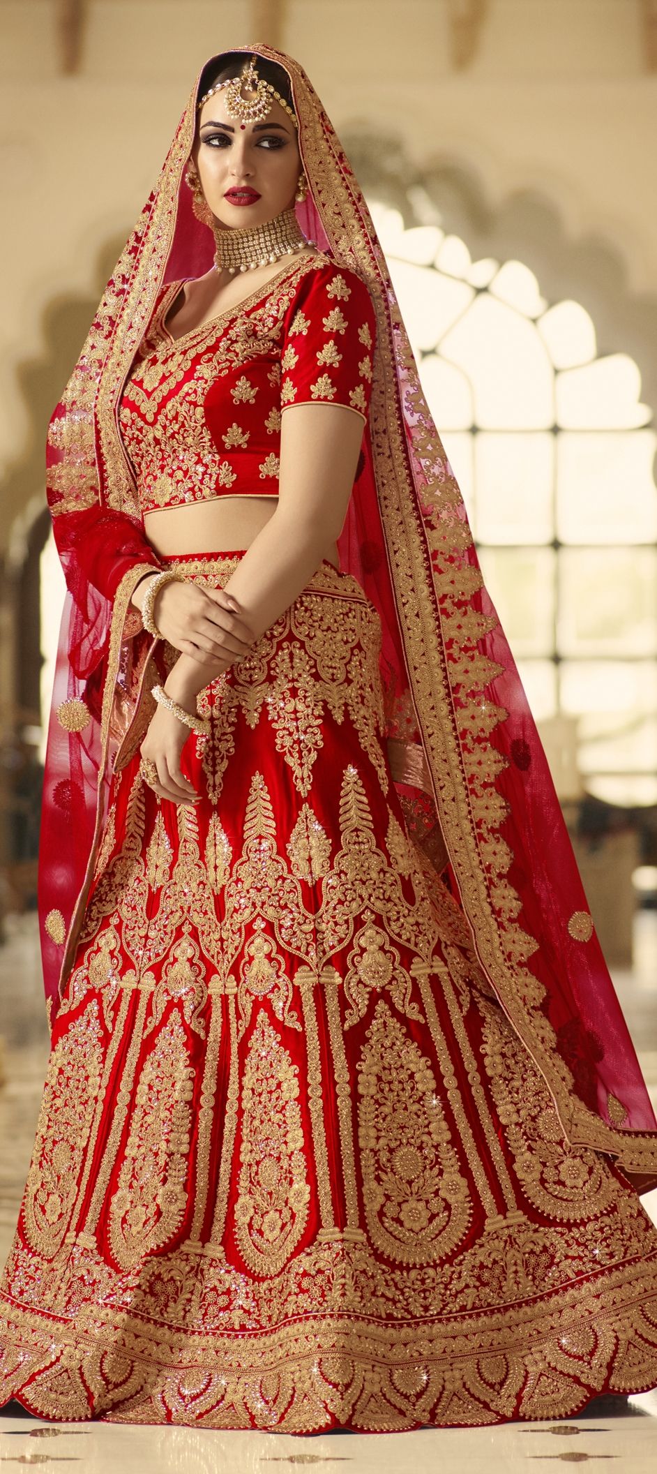 760628 Bridal Wedding Red And Maroon Color Satin Silk Silk Fabric Lehenga 