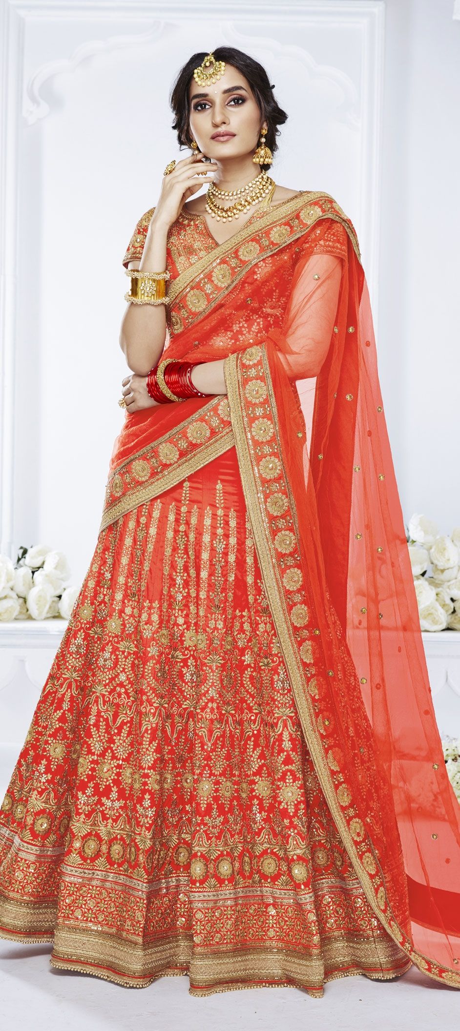 Heritage Orange Beautifully Embroidered Bridal Lehenga Choli