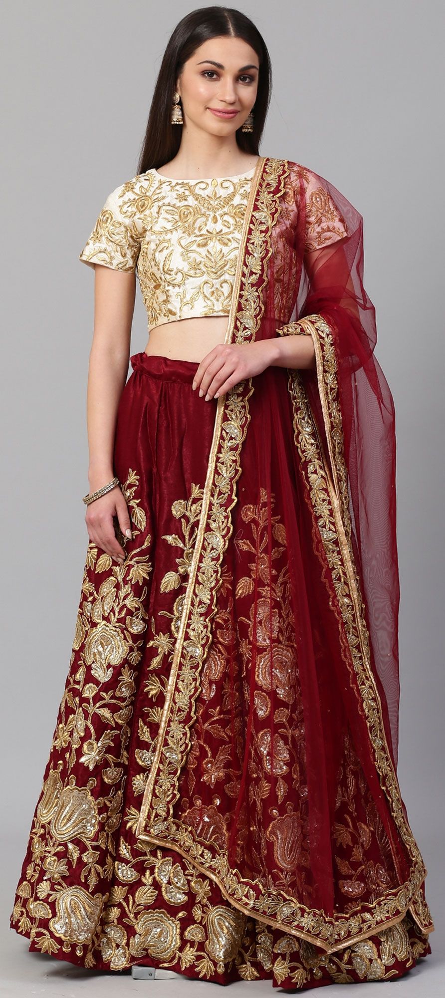 Buy Gold Lehenga And Blouse Raw Silk Dahlia Petunia Garden Bridal Set For  Women by Roqa Online at Aza Fashions.