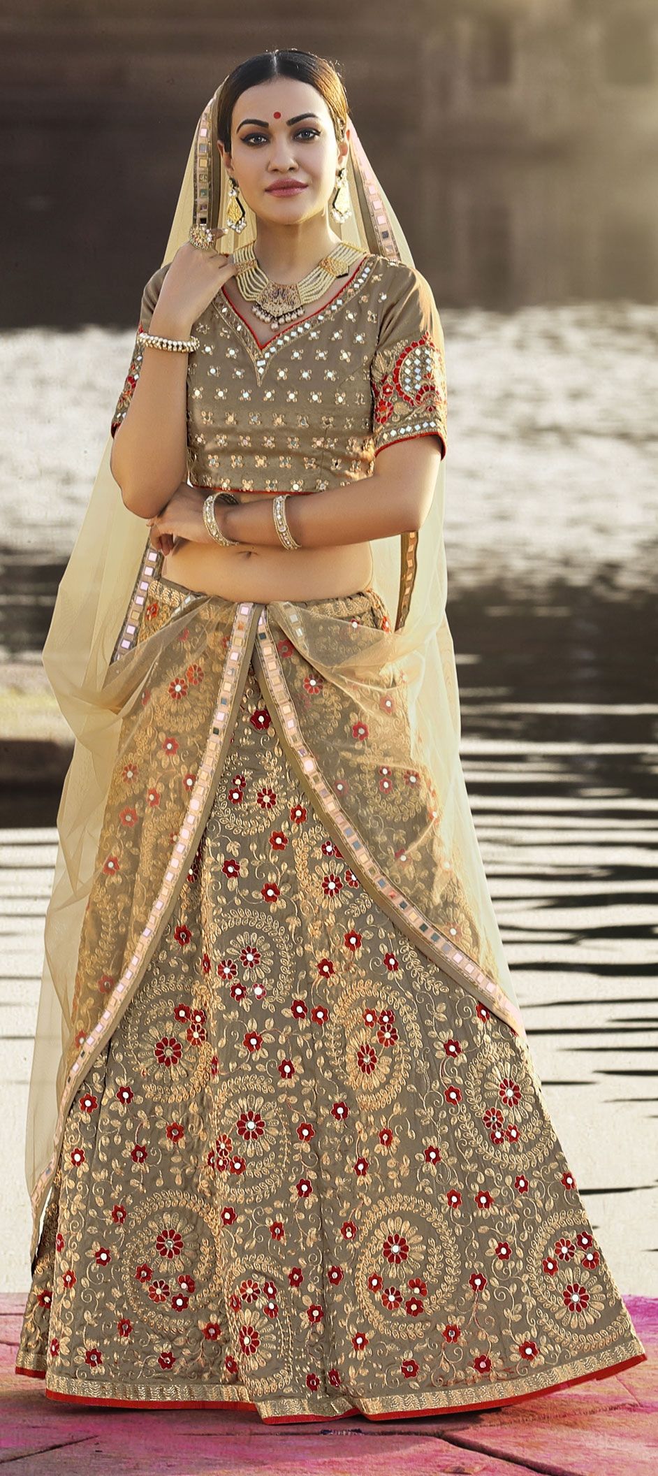 766301 Black and Grey color family Brides maid Lehenga, Mehendi