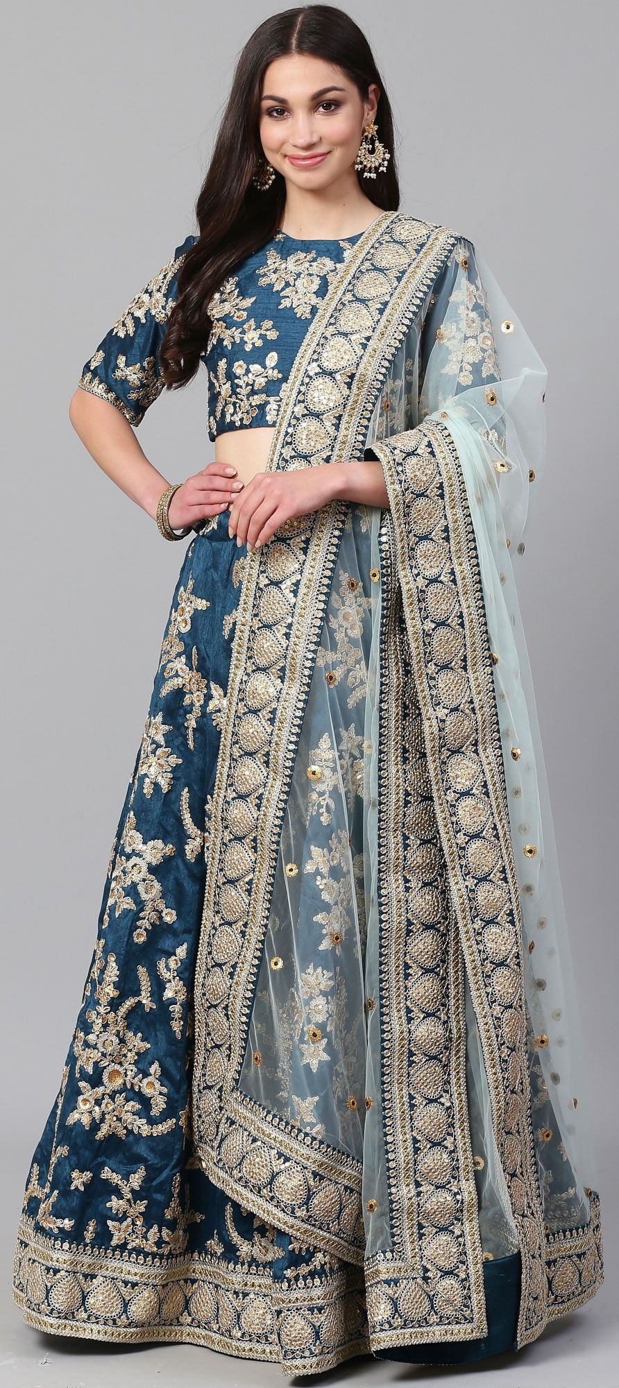 Green Partywear Art Silk Lehenga - Rent main image 0