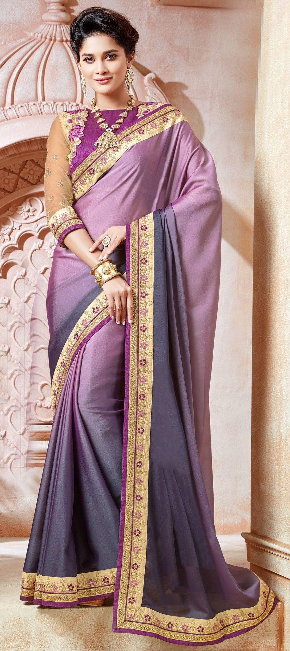 772052: Purple and Violet color family Embroidered Sarees, Party Wear ...