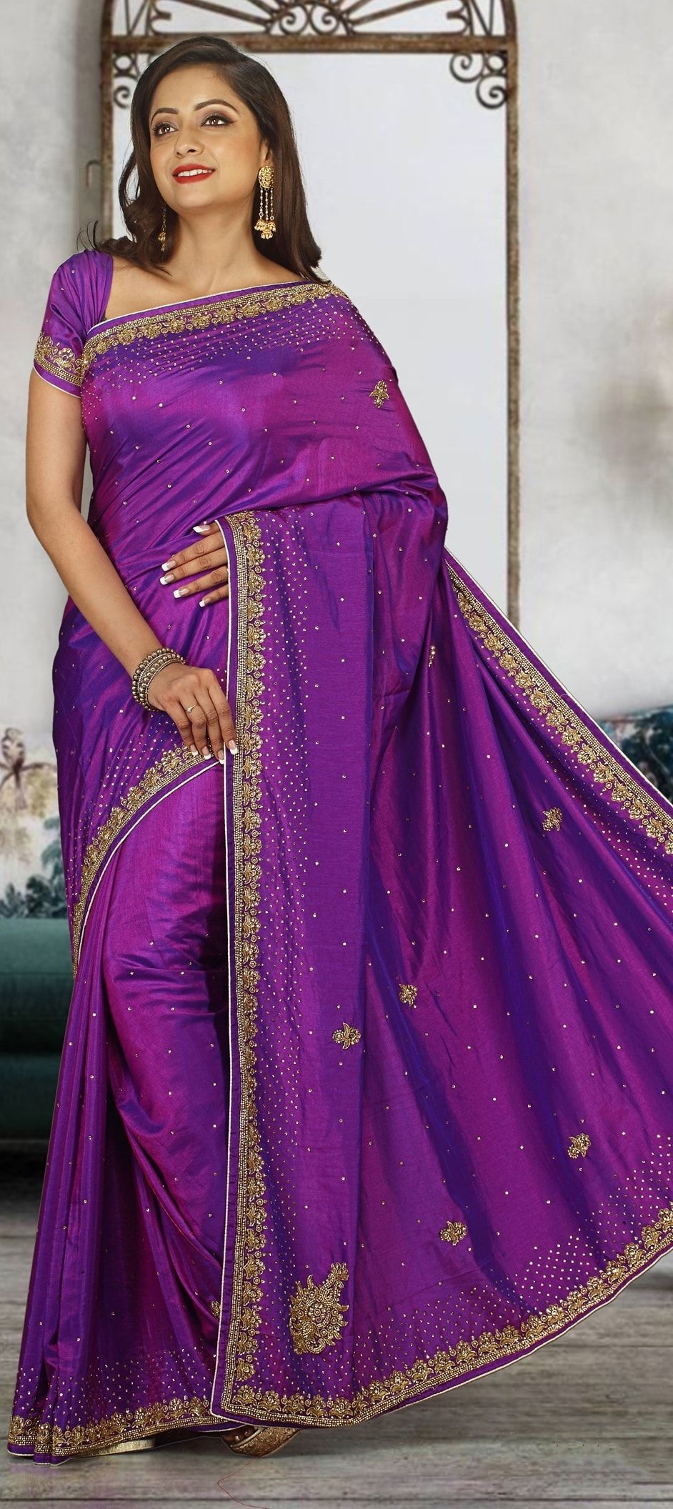 Digital Printed Chiffon Saree in Light Purple : SPF5830