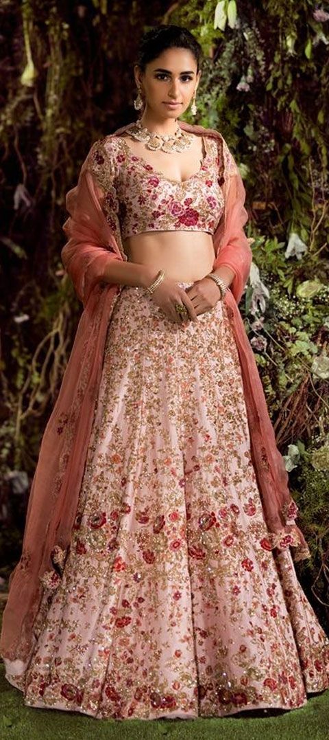 Buy Pink Satin Silk Lehenga Choli with Embroidery & Sequins work at Khushkar