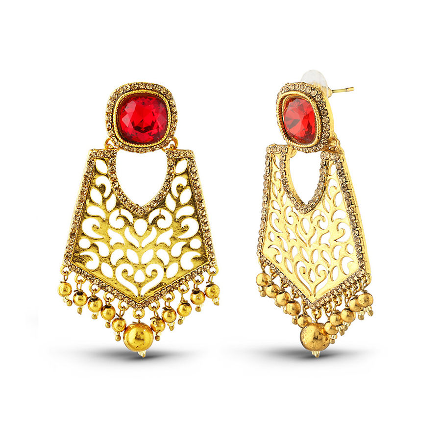 803749 Gold, Red and Maroon color family Earrings and Gold Rodium
