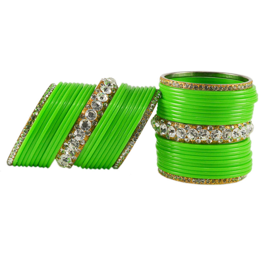 806319 Green color family Bangles and Enamel work