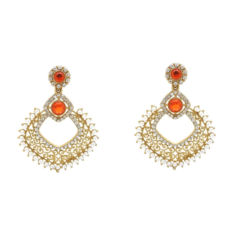 809649 Orange color family Earrings and Gold Rodium Polish work