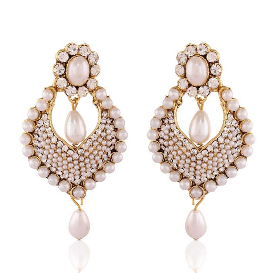 809755: White and Off White color family Earrings and Gold Rodium ...