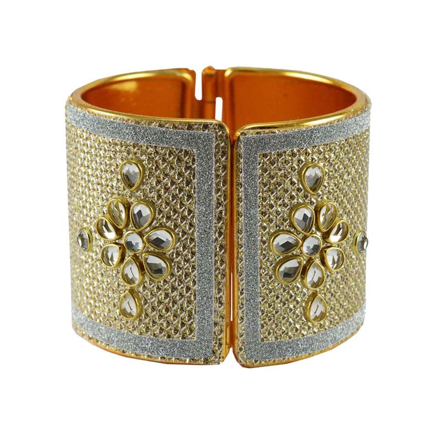 811114: Gold color family Bangles and Gold Rodium Polish work