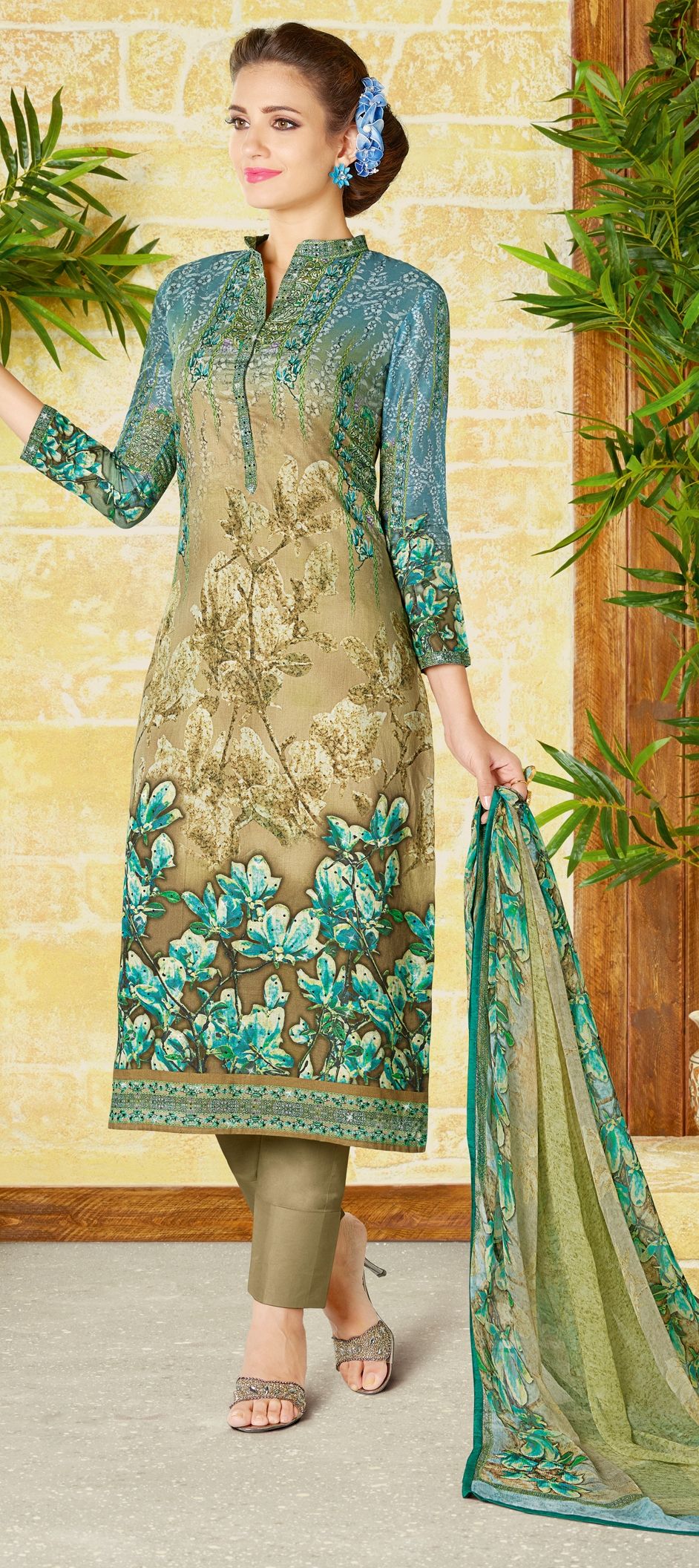 900154: Multicolor color family unstitched Cotton Salwar Kameez