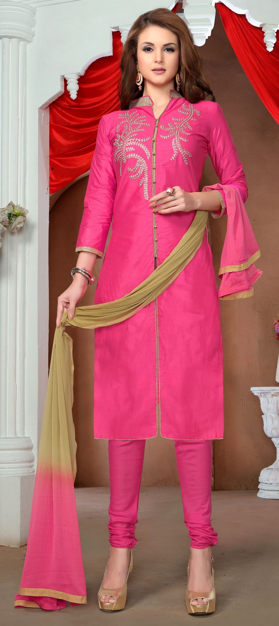 900172: Pink and Majenta color family unstitched Cotton Salwar Kameez ...